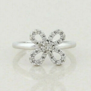14k White Gold Diamond Ring Bow Flower Ring Size 7 1/4